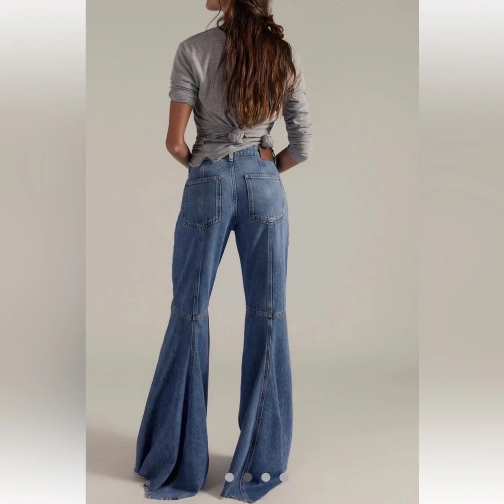 We The Free People Live Wire Flare Jeans Frayed High Voltage Blue 26 - Picture 1 of 7